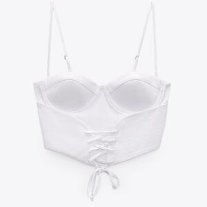 Zara White Lace-Up Bustier Top